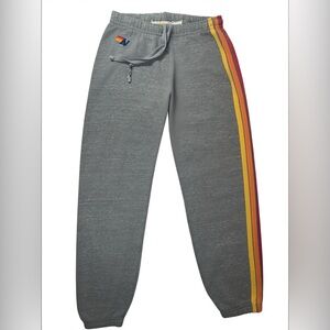Aviator Nation Rainbow Stripe Sweatpants Gray Vintage Joggers M Made in USA